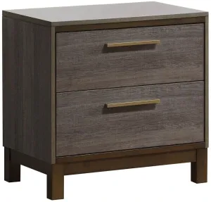 1 Piece Two Tone Antique Gray Nightstand, Contemporary Bedroom Furniture, Metal Glides, Brass Bar Pulls