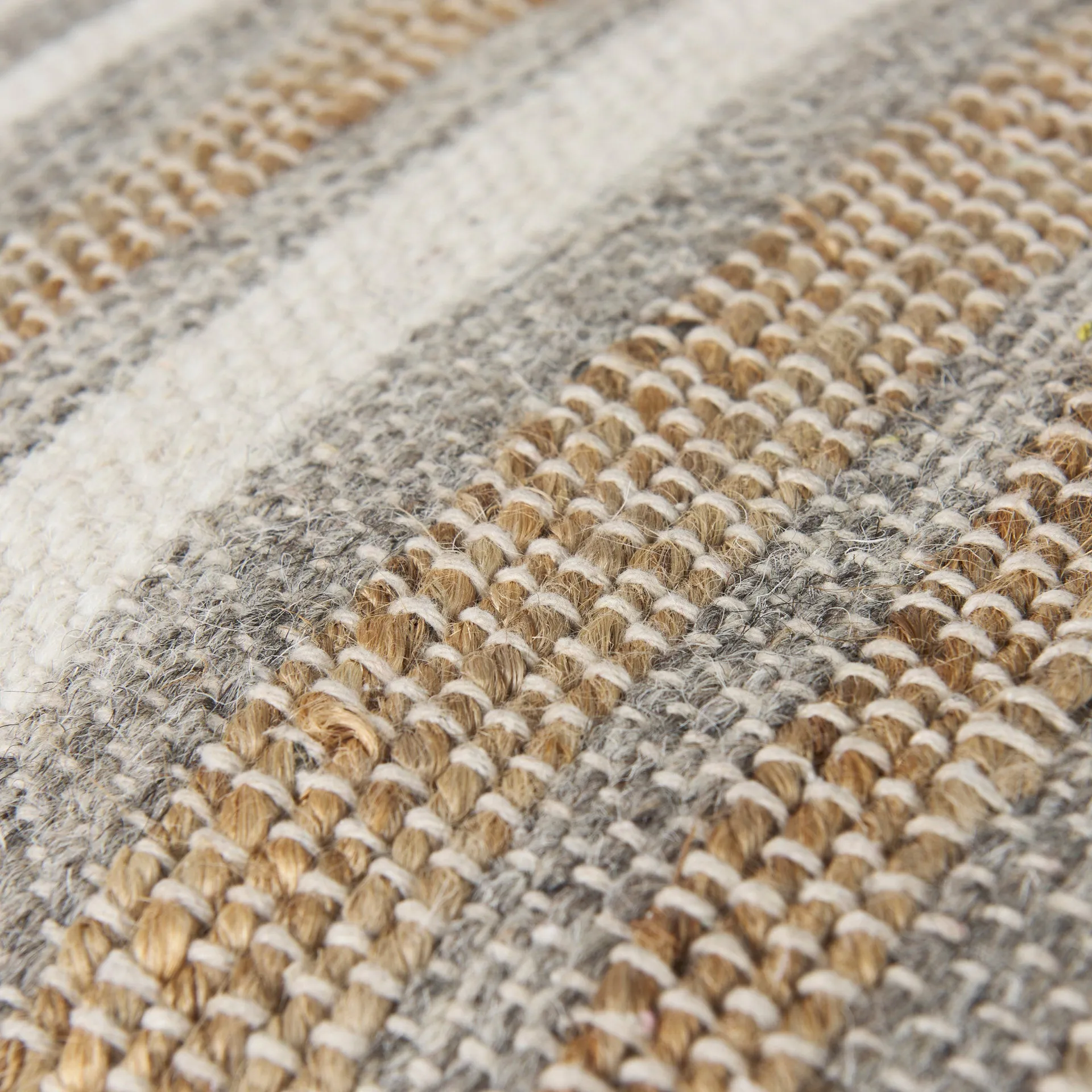 Aahana Striped Hemp and Cotton Pouf - 16" Square in White, Gray, and Taupe for Modern Elegance