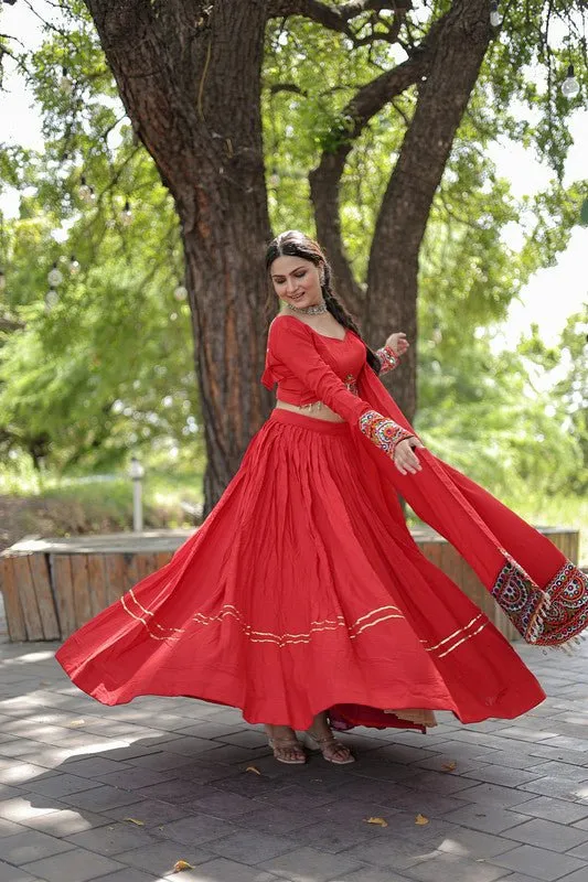 Aastha Fashion Women's Orange red Reyon Reyon With Attractive Gota-Patti work Lehenga Choli