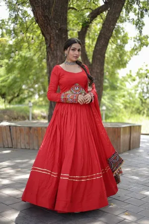 Aastha Fashion Women's Orange red Reyon Reyon With Attractive Gota-Patti work Lehenga Choli