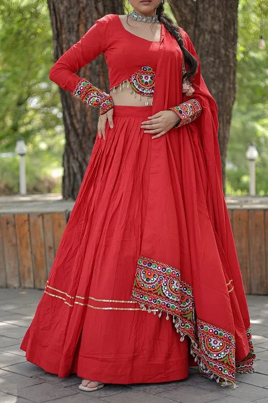 Aastha Fashion Women's Orange red Reyon Reyon With Attractive Gota-Patti work Lehenga Choli