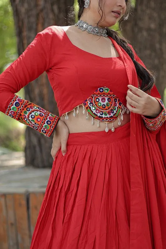 Aastha Fashion Women's Orange red Reyon Reyon With Attractive Gota-Patti work Lehenga Choli