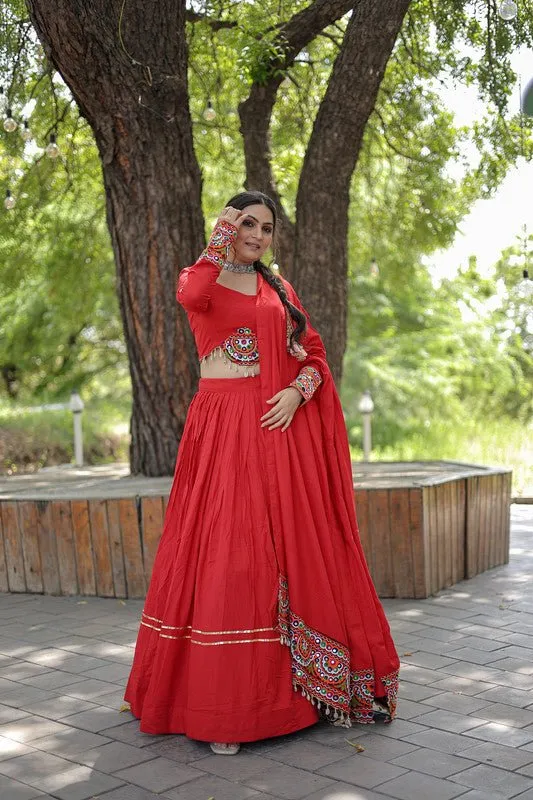 Aastha Fashion Women's Orange red Reyon Reyon With Attractive Gota-Patti work Lehenga Choli