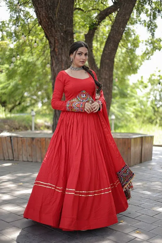 Aastha Fashion Women's Orange red Reyon Reyon With Attractive Gota-Patti work Lehenga Choli