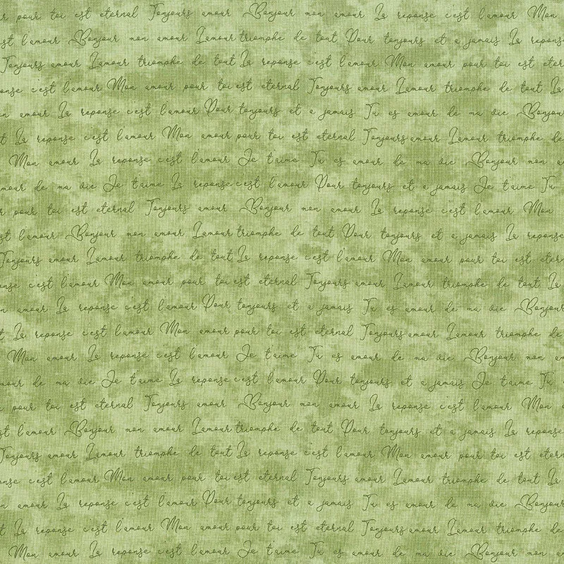 Amour - Romantic Words Green Yardage