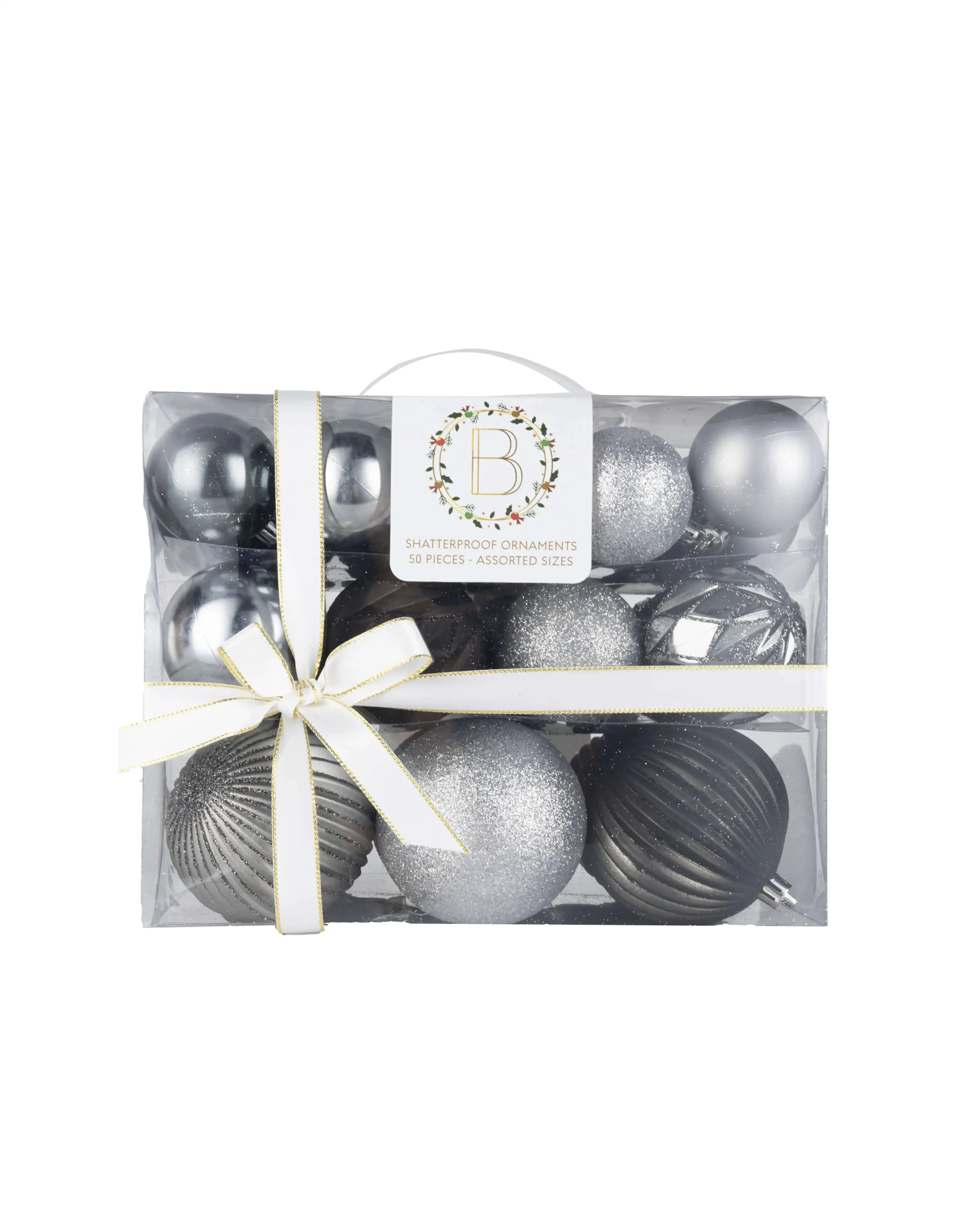 Becki Owens 50 Black and Silver Assorted Christmas Ornaments