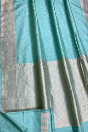 Blue Handloom Banarasi Silk Saree with Small Booti Design