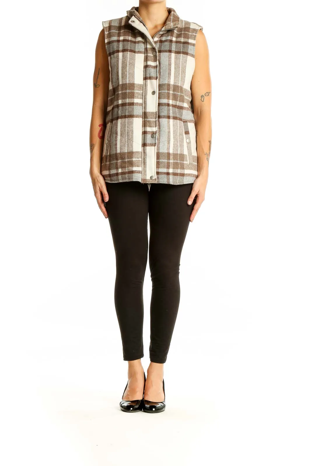 Brown Plaid Polyester Vest