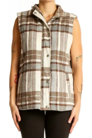 Brown Plaid Polyester Vest