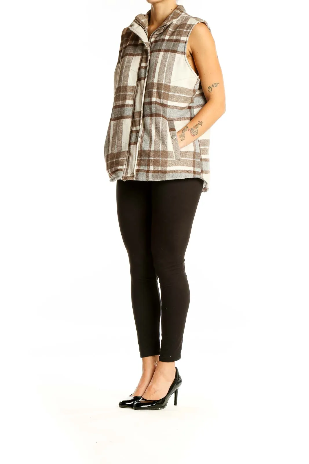 Brown Plaid Polyester Vest