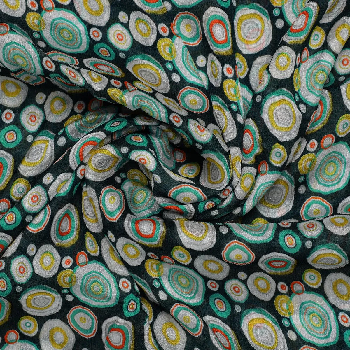 Casual Colourful Watercolour Rounded Digital Printed Fabric - Pure Chinon