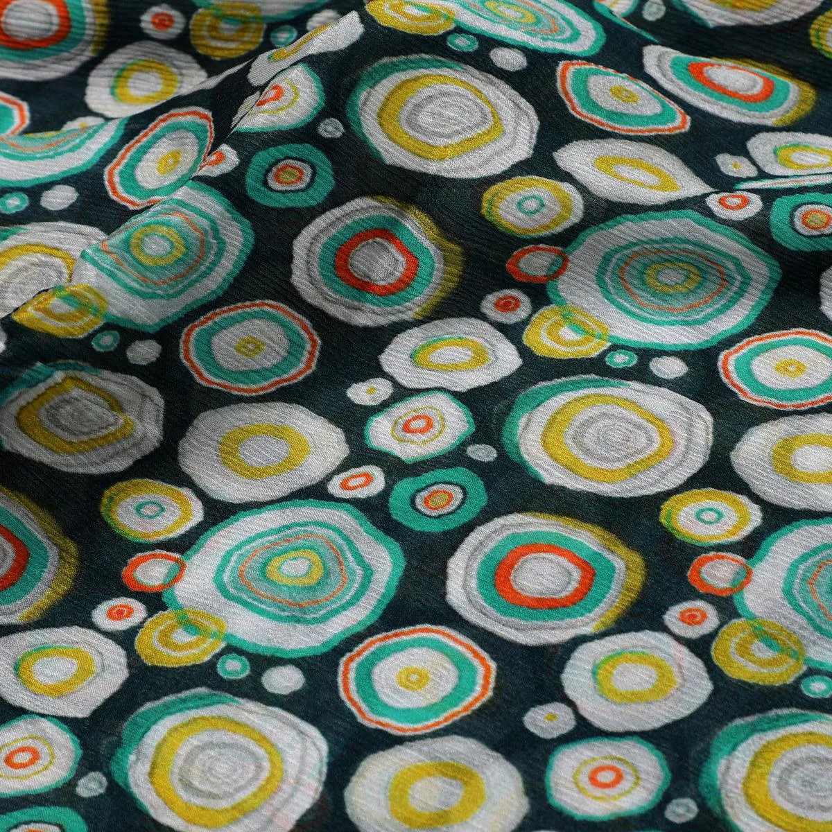Casual Colourful Watercolour Rounded Digital Printed Fabric - Pure Chinon