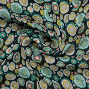 Casual Colourful Watercolour Rounded Digital Printed Fabric - Pure Chinon