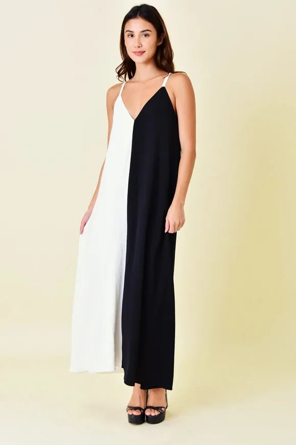 Chic V Neck Colorblock Comfy Loose Fit Maxi Dress