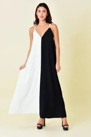 Chic V Neck Colorblock Comfy Loose Fit Maxi Dress