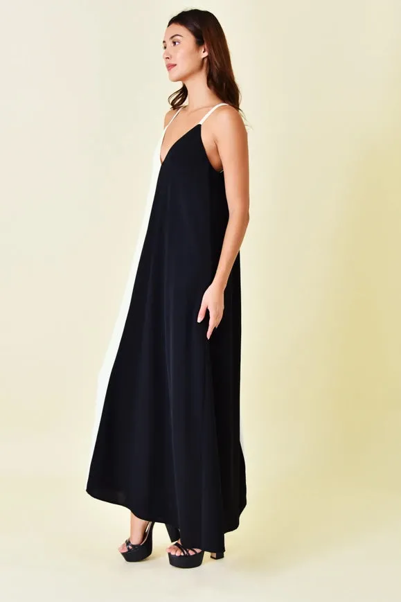 Chic V Neck Colorblock Comfy Loose Fit Maxi Dress