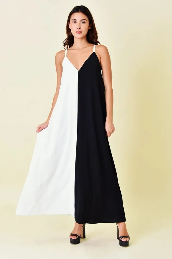 Chic V Neck Colorblock Comfy Loose Fit Maxi Dress