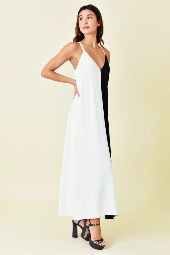 Chic V Neck Colorblock Comfy Loose Fit Maxi Dress