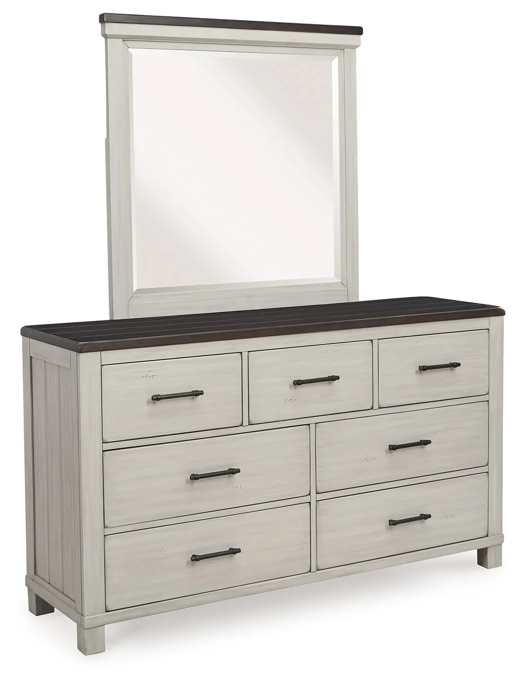Darborn Queen Panel Bed with Mirrored Dresser, Chest and 2 Nightstands in Gray/Brown