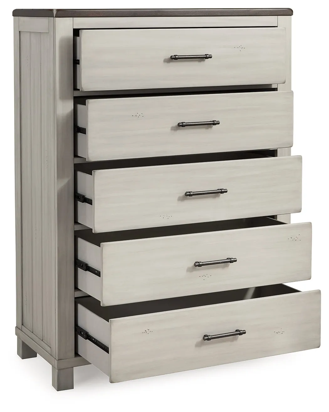 Darborn Queen Panel Bed with Mirrored Dresser, Chest and 2 Nightstands in Gray/Brown