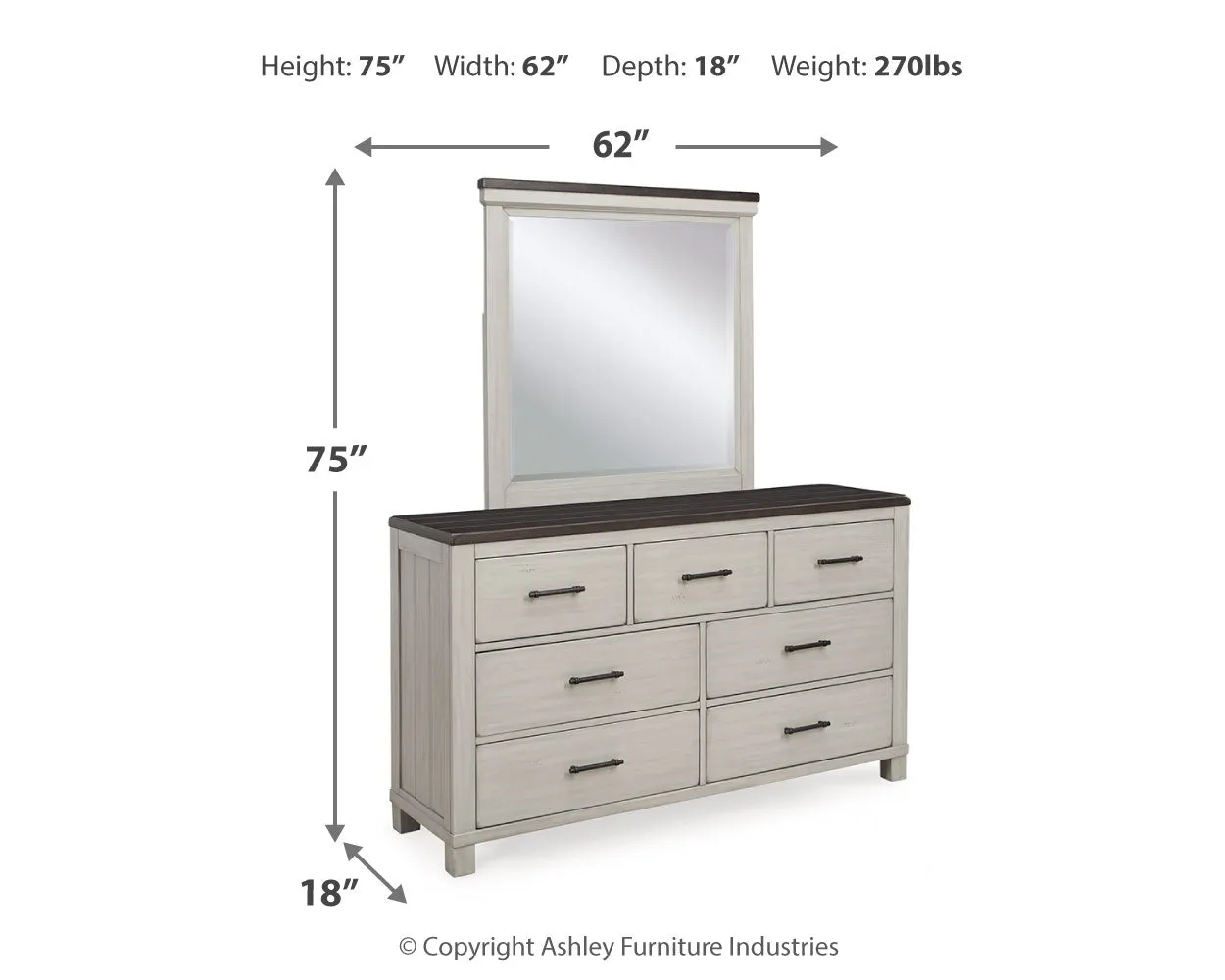 Darborn Queen Panel Bed with Mirrored Dresser, Chest and 2 Nightstands in Gray/Brown