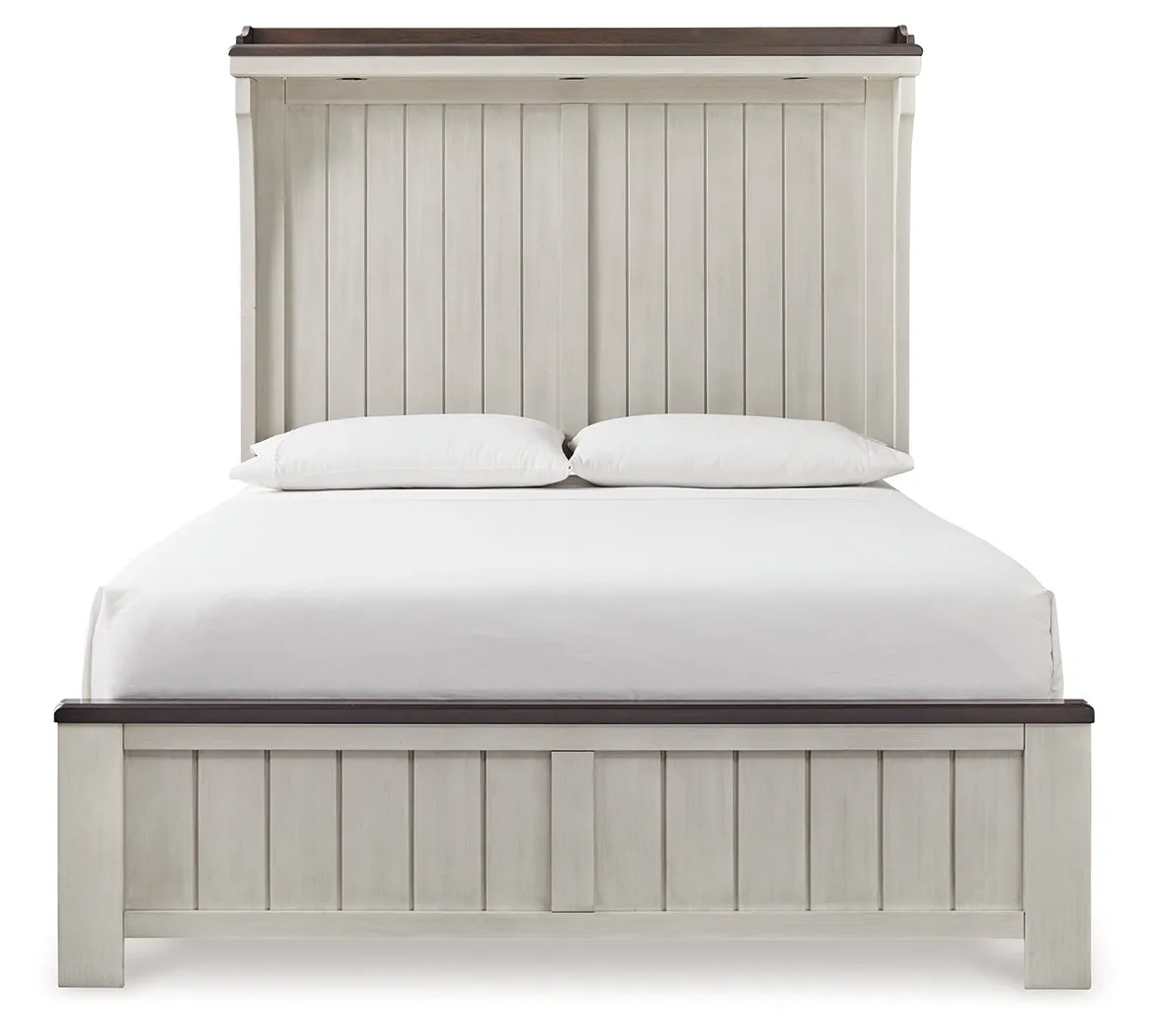 Darborn Queen Panel Bed with Mirrored Dresser, Chest and 2 Nightstands in Gray/Brown