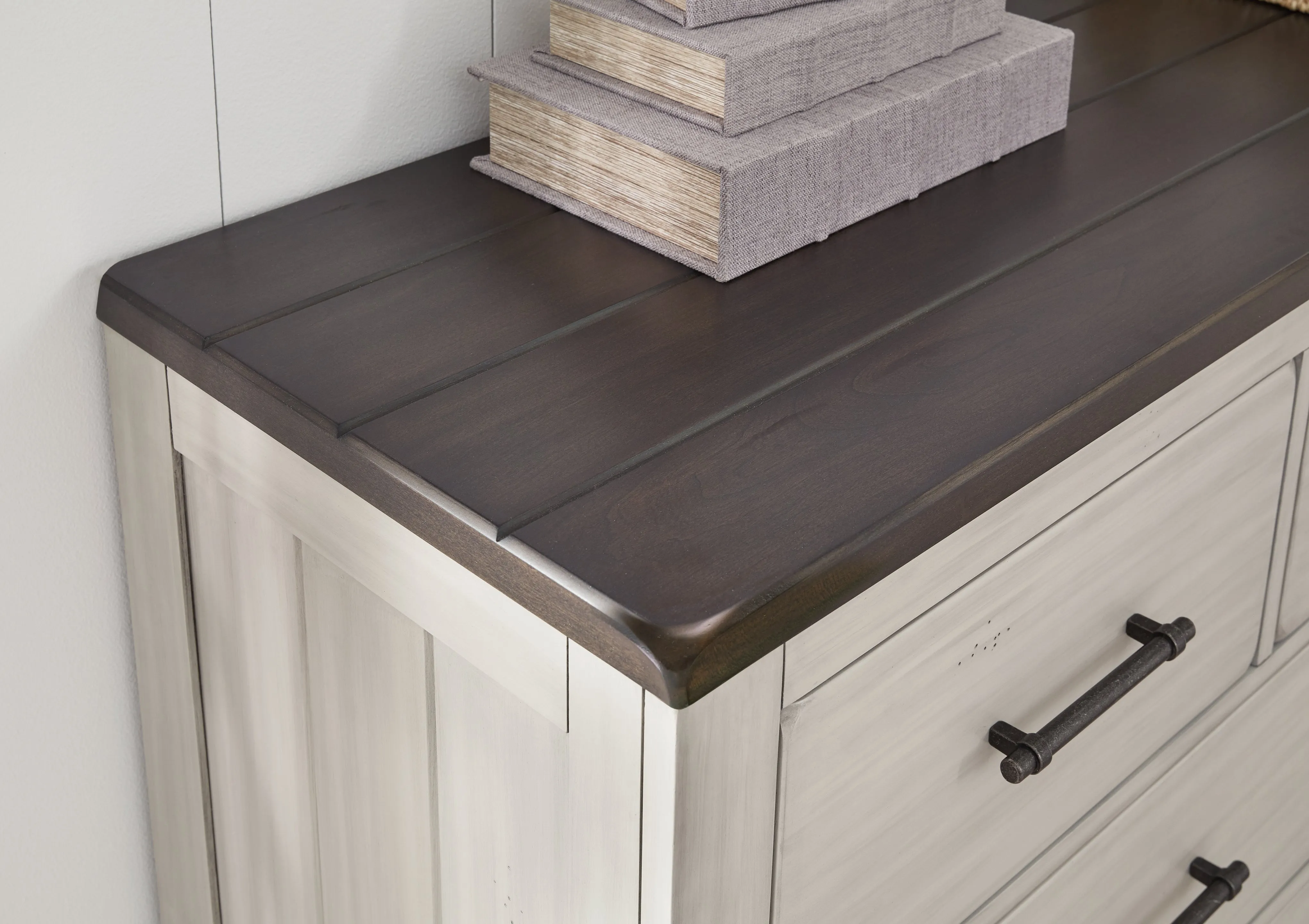 Darborn Queen Panel Bed with Mirrored Dresser, Chest and 2 Nightstands in Gray/Brown