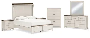 Darborn Queen Panel Bed with Mirrored Dresser, Chest and 2 Nightstands in Gray/Brown