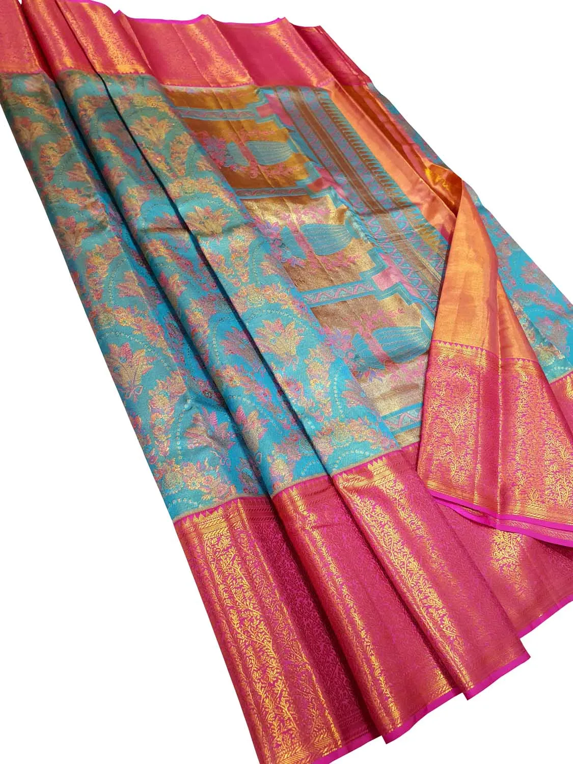 Exquisite Blue Kanjeevaram Handloom Pure Tissue Silk Saree
