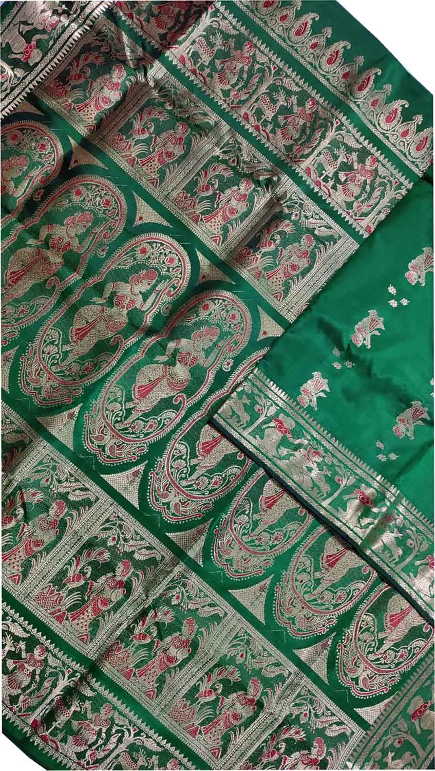 Exquisite Green Handloom Swarnachari Pure Silk Saree: A Timeless Masterpiece
