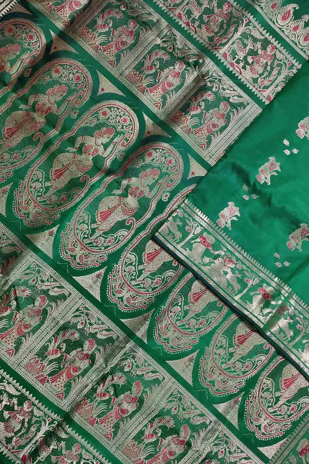 Exquisite Green Handloom Swarnachari Pure Silk Saree: A Timeless Masterpiece