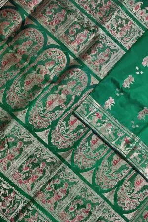 Exquisite Green Handloom Swarnachari Pure Silk Saree: A Timeless Masterpiece