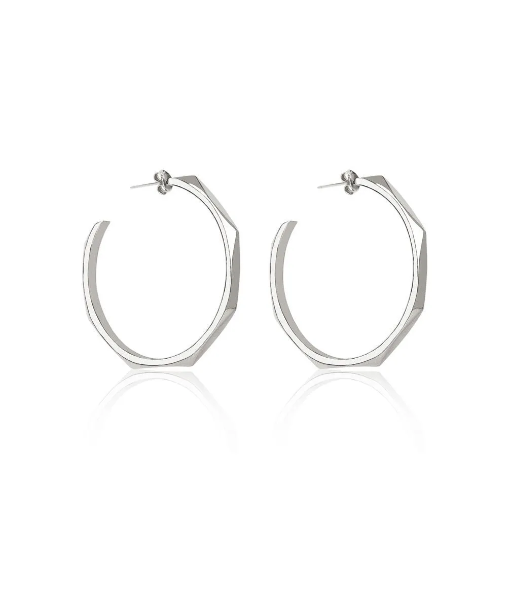 Facet Silver Hoops