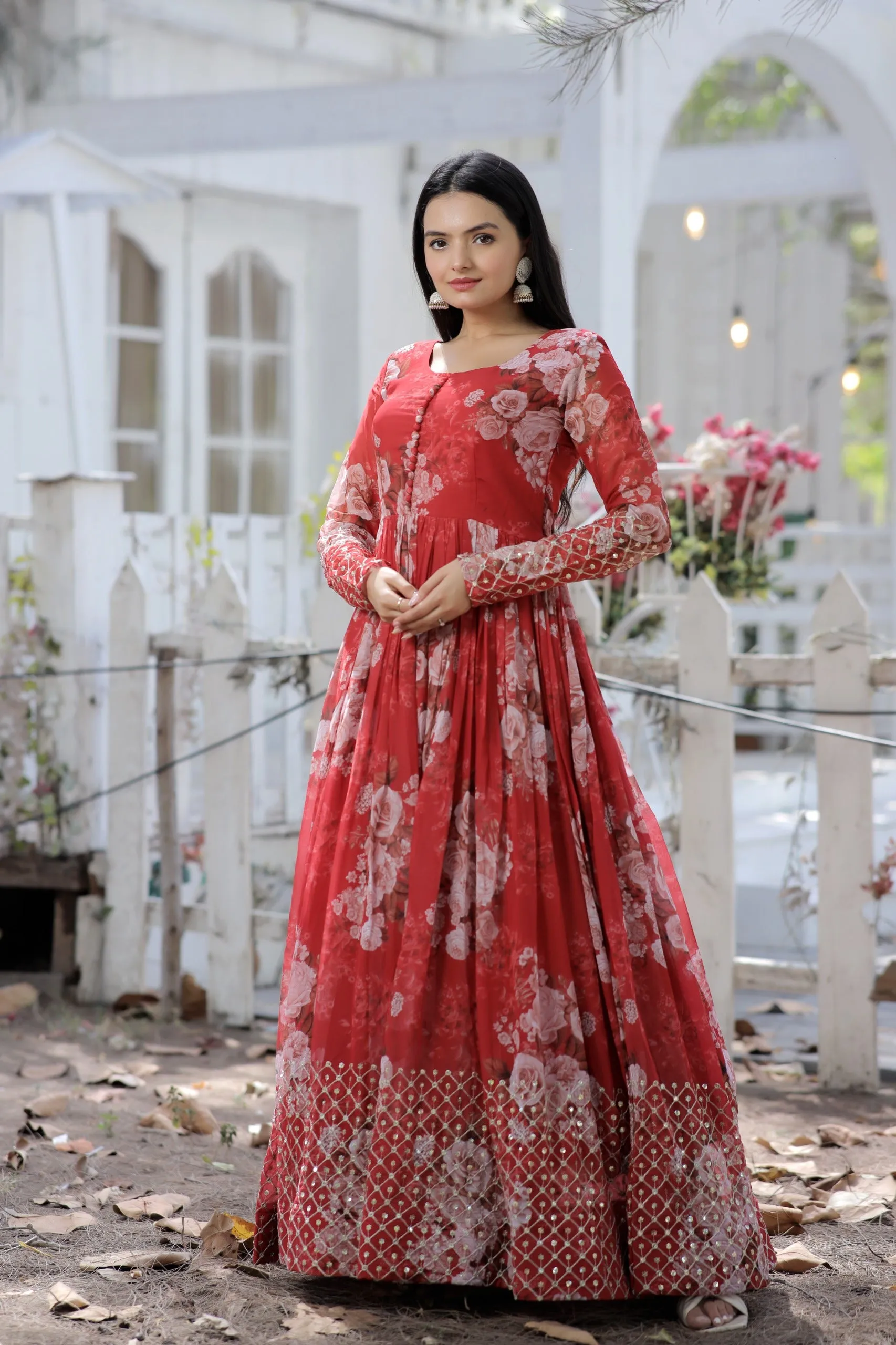 Faux Georgette Floral Digital Printed Gown