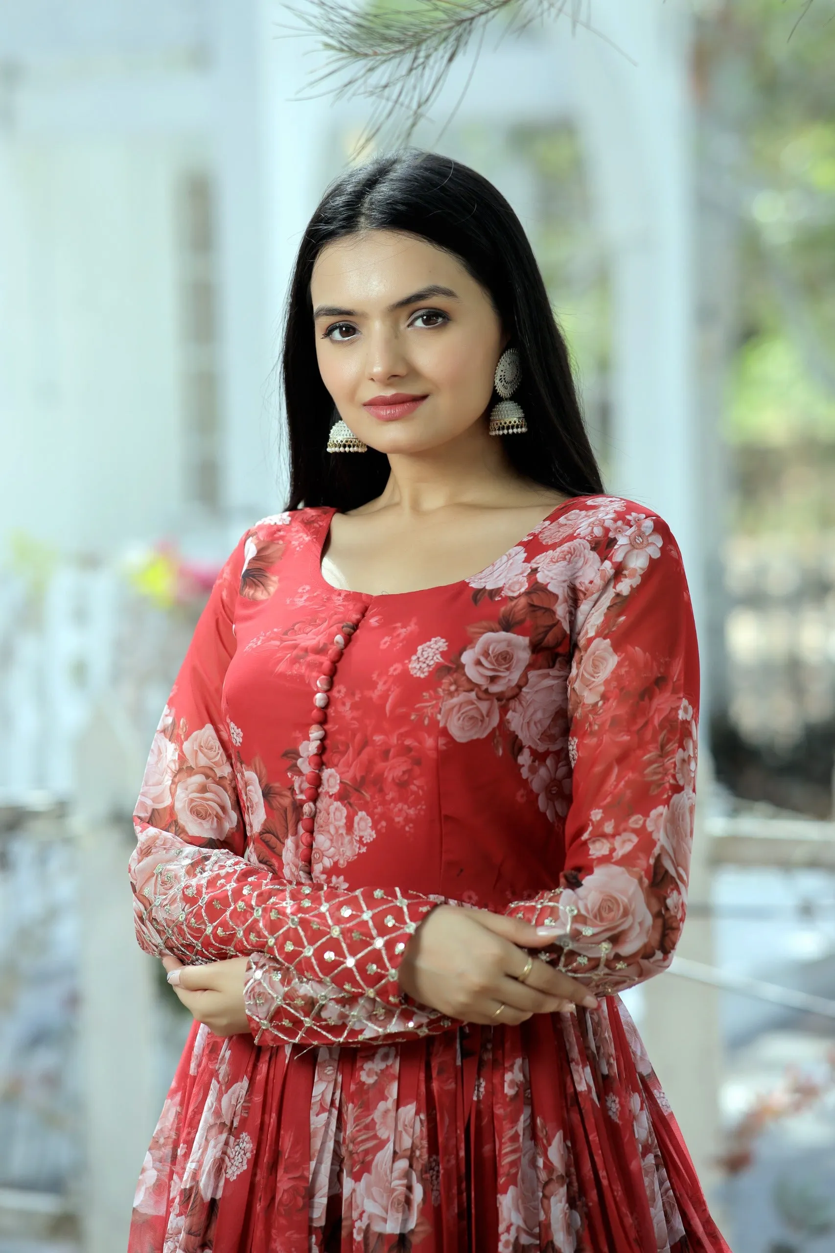 Faux Georgette Floral Digital Printed Gown