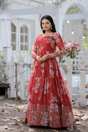 Faux Georgette Floral Digital Printed Gown