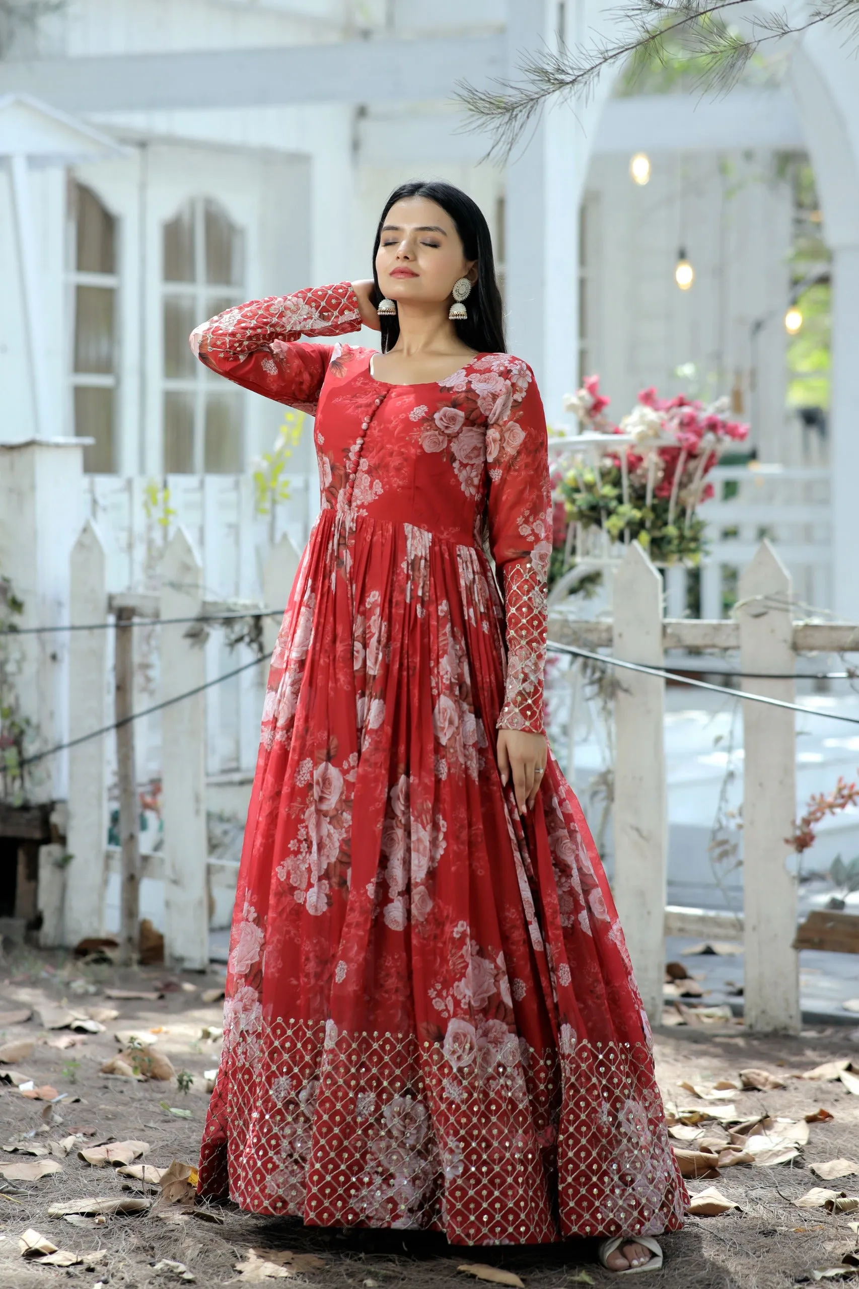 Faux Georgette Floral Digital Printed Gown