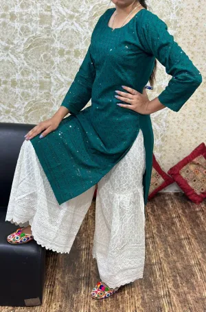 Green Cutwork Embroidered Kurti with Full Chikan Ghaara Set