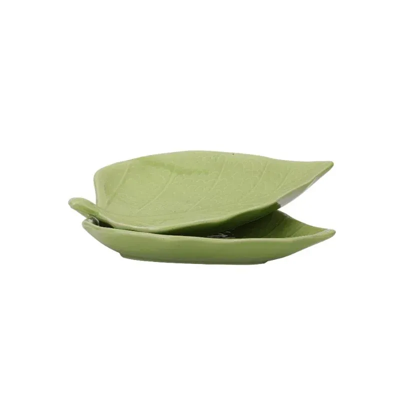 Green Handcrafted Ceramic Serving Platter | Set of 2