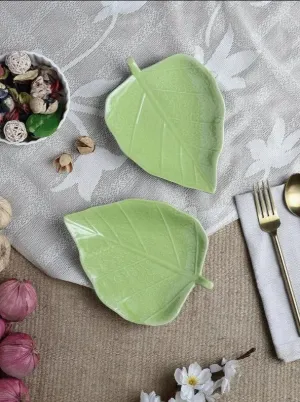 Green Handcrafted Ceramic Serving Platter | Set of 2