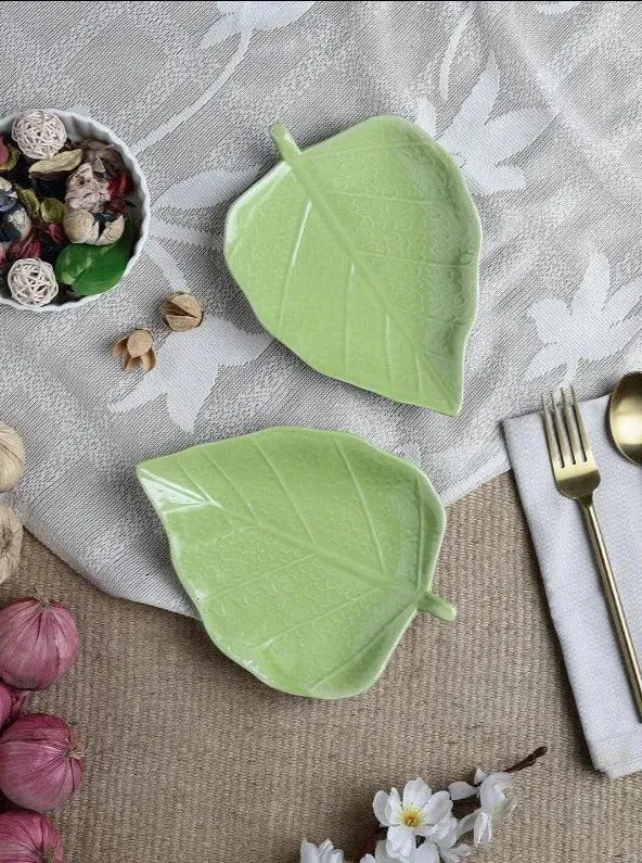Green Handcrafted Ceramic Serving Platter | Set of 2