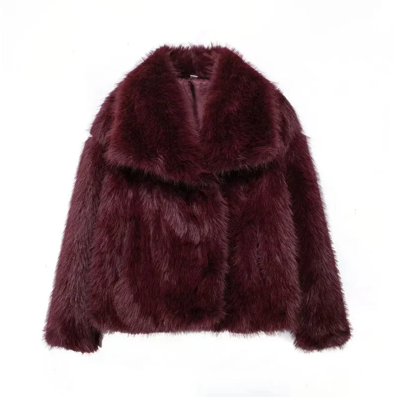 Indefeir Women's Fashionable Artificial Fur Effect Short Jacket