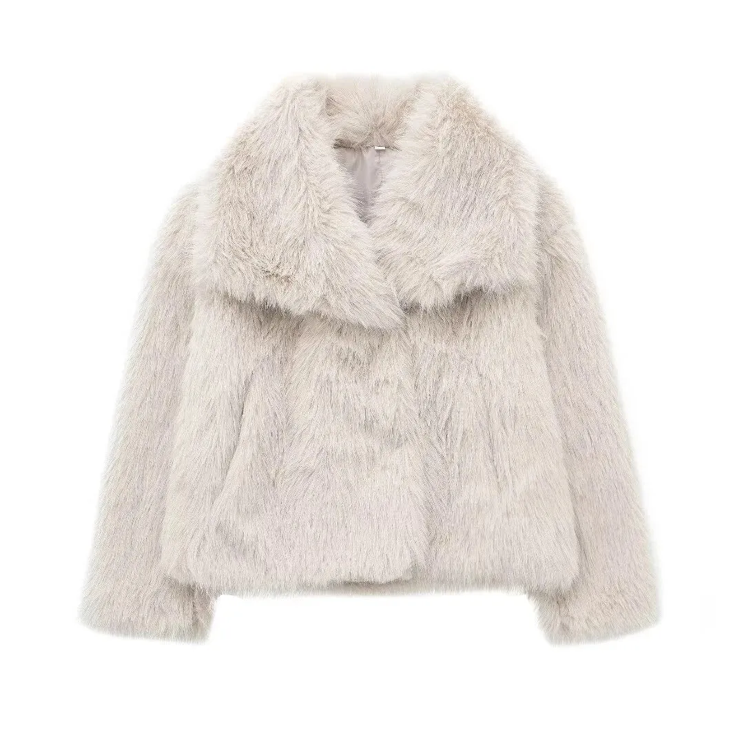 Indefeir Women's Fashionable Artificial Fur Effect Short Jacket