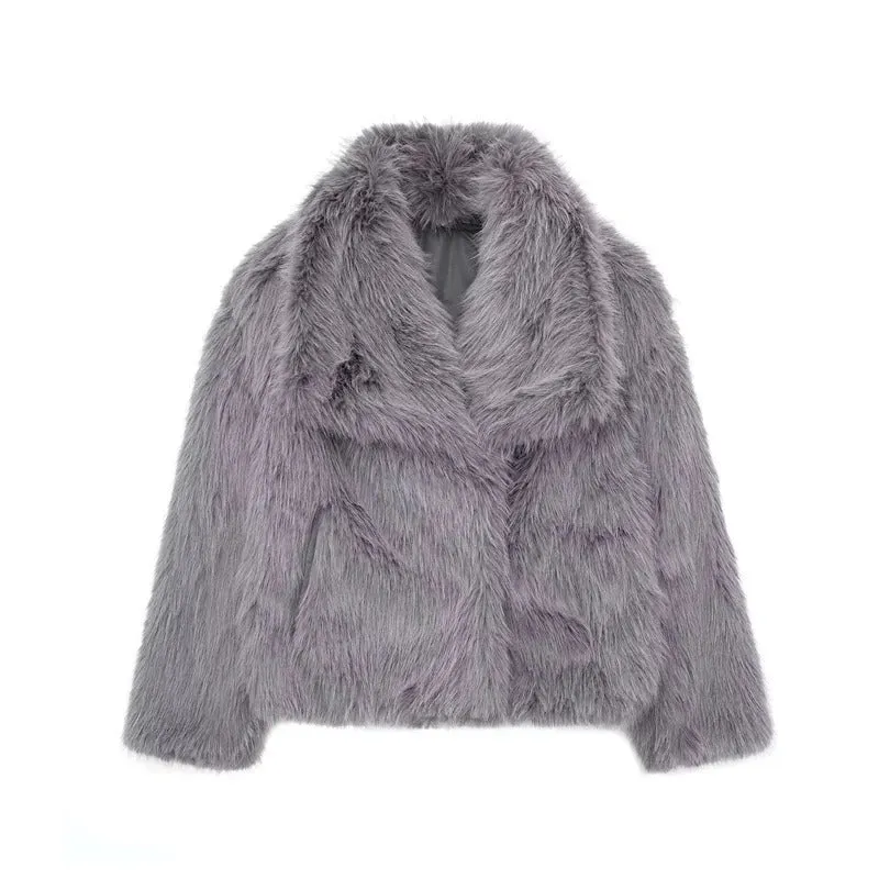Indefeir Women's Fashionable Artificial Fur Effect Short Jacket