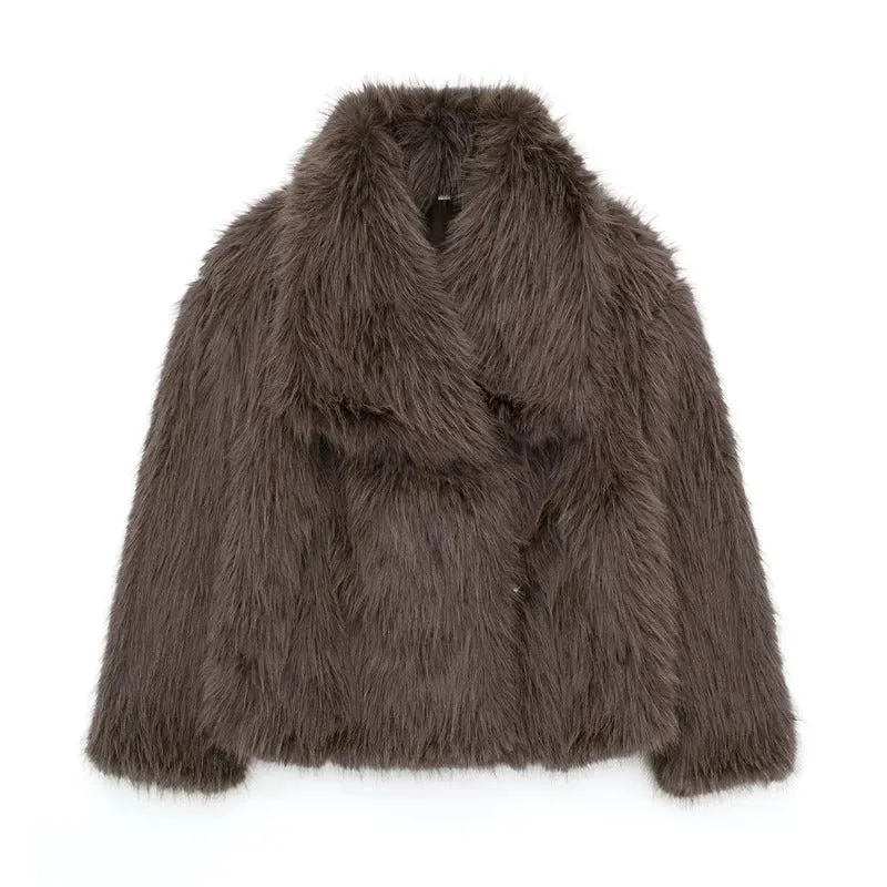 Indefeir Women's Fashionable Artificial Fur Effect Short Jacket