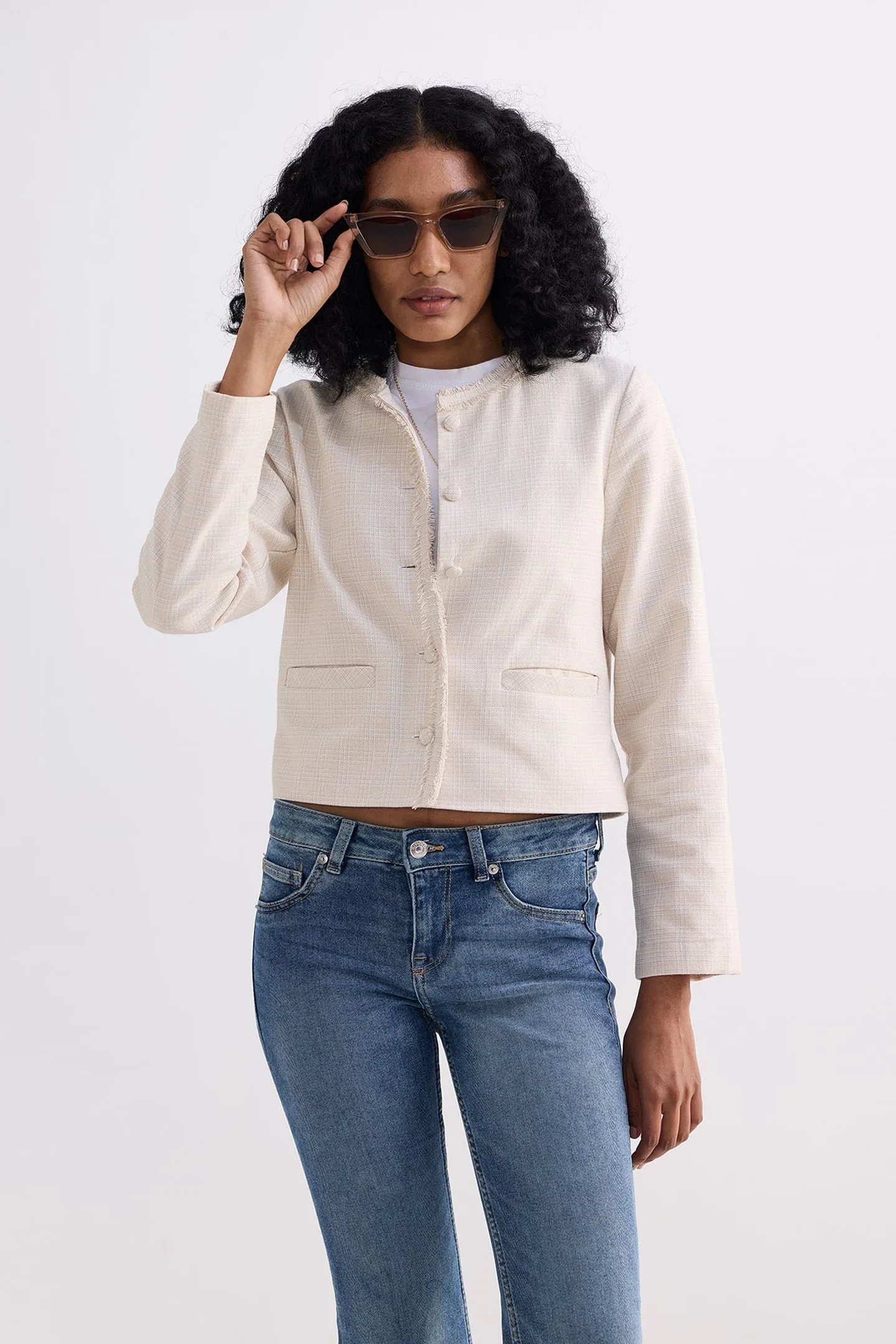Lady Jacket in Cream Cotton Tweed