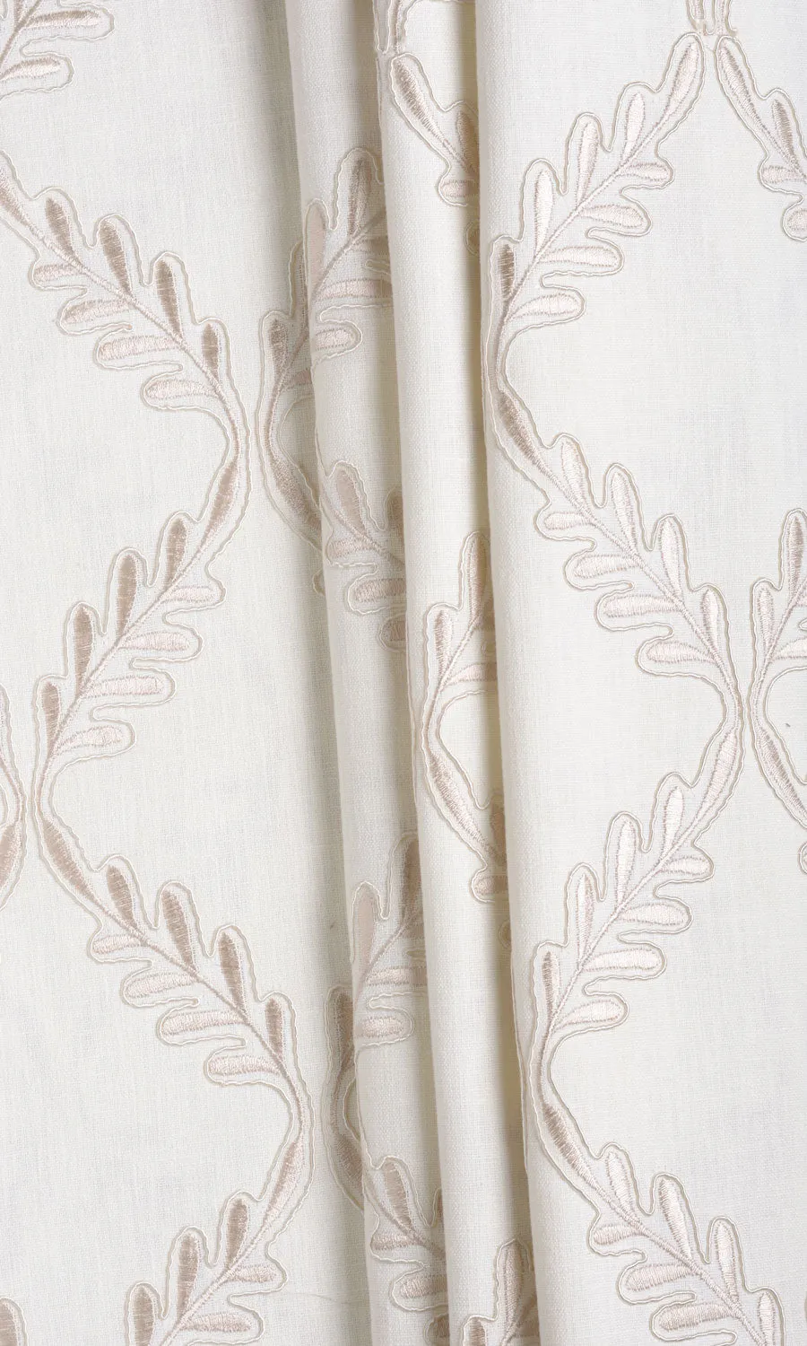 'Laurel Wreath' Poly-Linen Embroidered Blinds (White/ Cream)