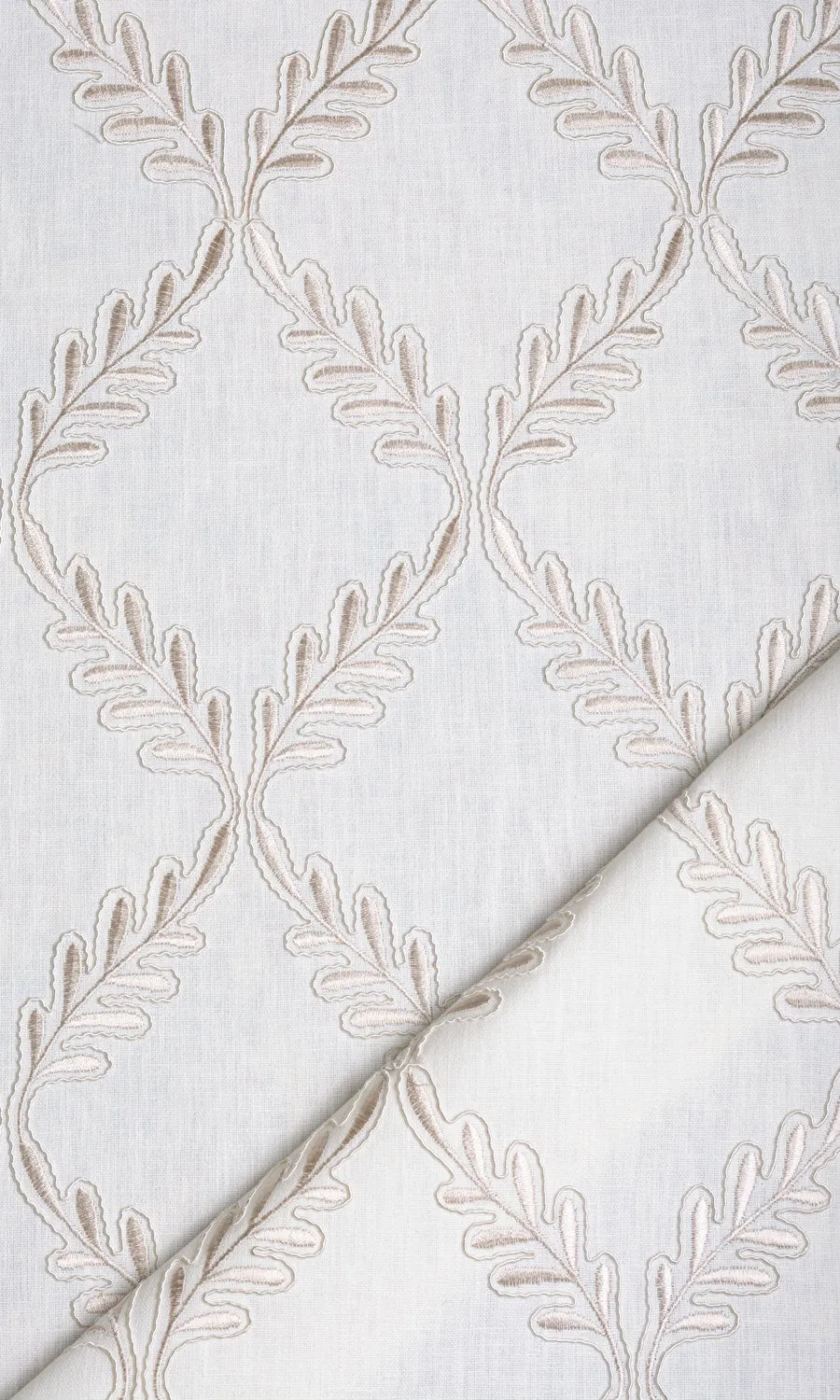 'Laurel Wreath' Poly-Linen Embroidered Blinds (White/ Cream)