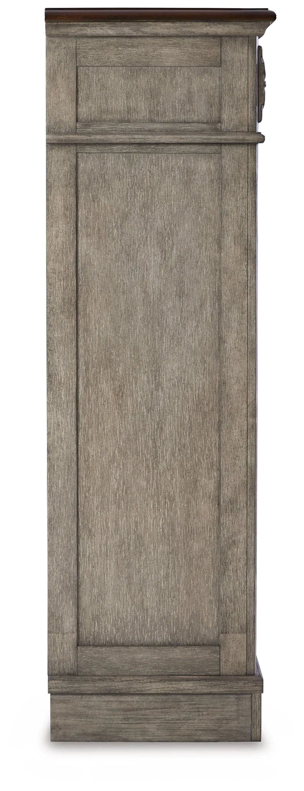 Lodenbay California King Panel Bed with Mirrored Dresser and Chest in Antique Gray