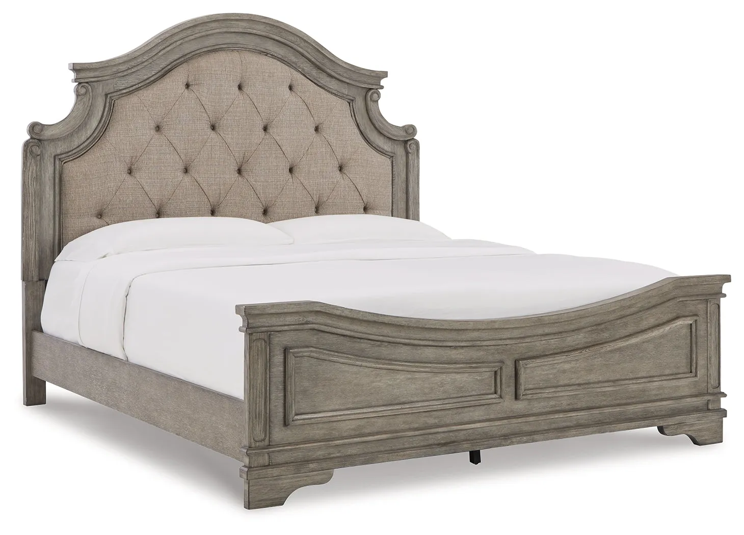 Lodenbay California King Panel Bed with Mirrored Dresser and Chest in Antique Gray